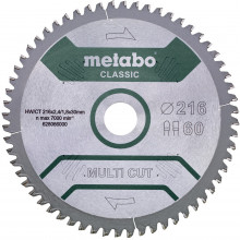 Metabo "Multi Cut Classic" HW/CT Lame de scie circulaire 216x30, 60 PZ/LZ 5° 628066000