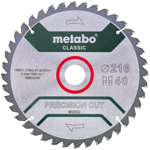 Metabo Lame de scie circulaire Classic 216x30 Z40 WZ 5 ° NEG / B 628652000