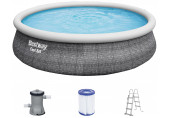 BESTWAY Fast Set Piscine hors sol motif rotin gris, 457 x 107 cm, avec pompe 57372