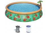 BESTWAY Fast Set Piscine hors sol motif fleurs tropicales, 457 x 84 cm, avec pompe 57416