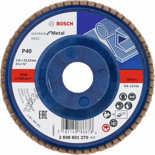 BOSCH Plateau a lamelles X431, Standard for Metal 115 mm, 22,23 mm, 40 2608601270