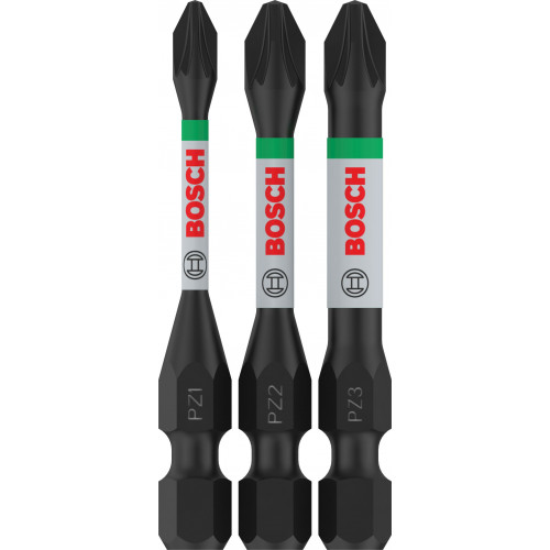 BOSCH Embouts PRO PZ Impact, PZ1, PZ2, PZ3, 55 mm, 3 pieces 2608521U57