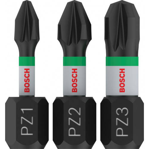 BOSCH Embouts PRO PZ Impact, PZ1 x 25, PZ2 x 25, PZ3 x 25 mm, 3 pieces 2608522471