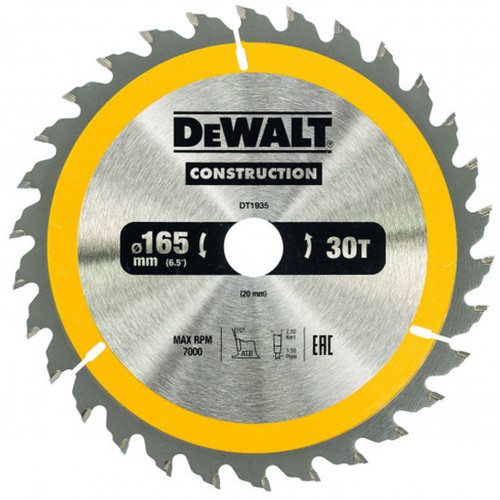 DeWALT DT1935 Lame de scie circulaire, 165x20 mm, 30 dents