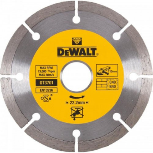 DeWALT DT3701 Lame diamantée segmentée 115 x 22,2 mm pour la coupe a sec