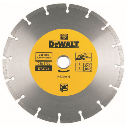 DeWALT DT3731 Lame de scie diamantée segmentée 230 x 22,2 mm pour la coupe a sec