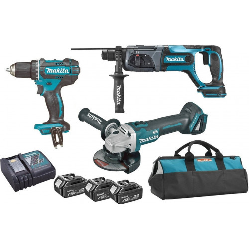 Makita DLX3078TX1 Ensemble de 3 machines DGA504+DHR241+DDF482 (3x5,0Ah+DC18RC)