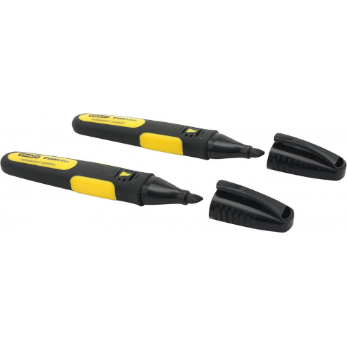 Stanley 0-47-314 FatMax Marqueur noir permanent pointe large biseautee, 2pcs