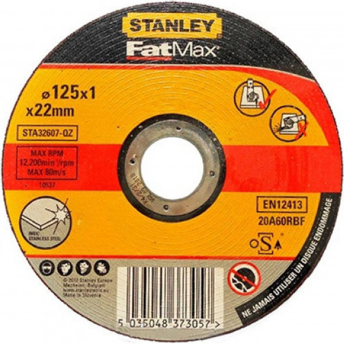 Stanley STA32607-QZ Disque aggloméré fin a tronçonner l'inox 125 x 1,0 x 22,2 mm