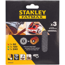 Stanley STA39267-XJ Assortiment de 3 abrasifs excentrique 125mm, 1xP80, 1xP120, 1xP240